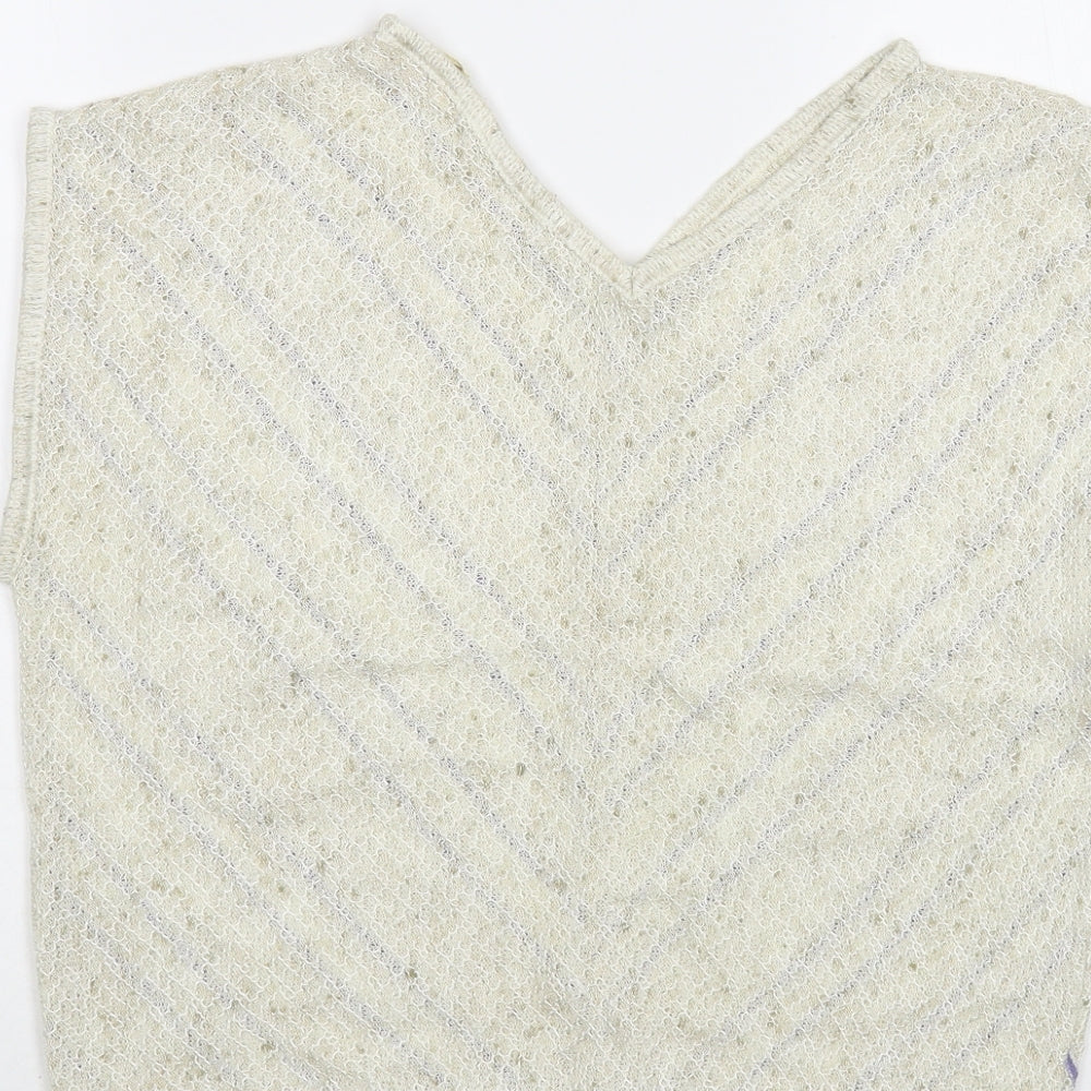 Babuale Womens Beige Striped Acrylic Basic Blouse Size 16 V-Neck