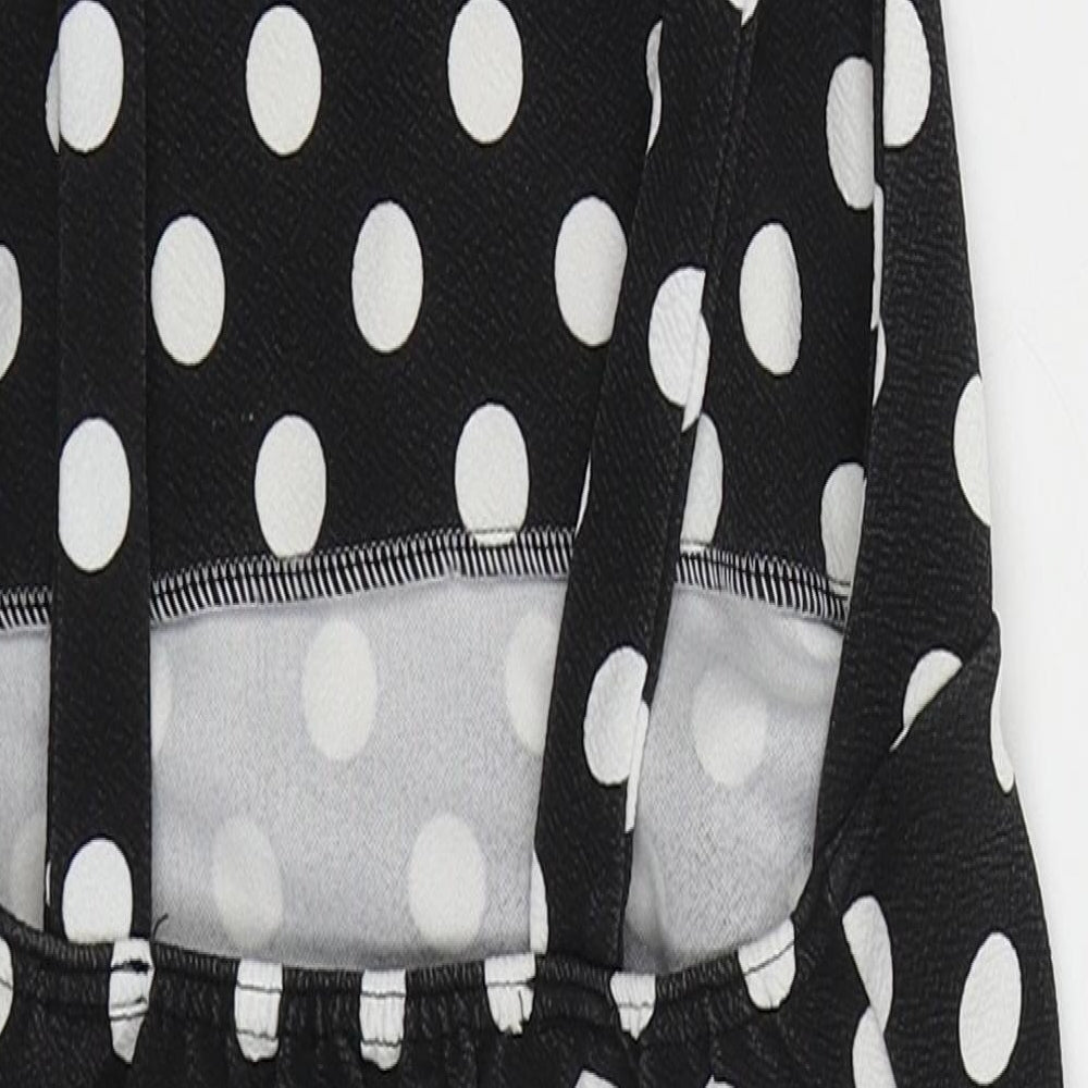 Boohoo Womens Black Polka Dot Polyester Mini Size 8 Square Neck Pullover