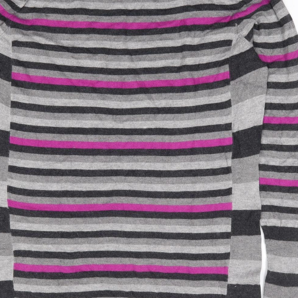 Marks & Spencer Womens Multicoloured Boat Neck Striped Polyamide Tunic Jumper Size 14