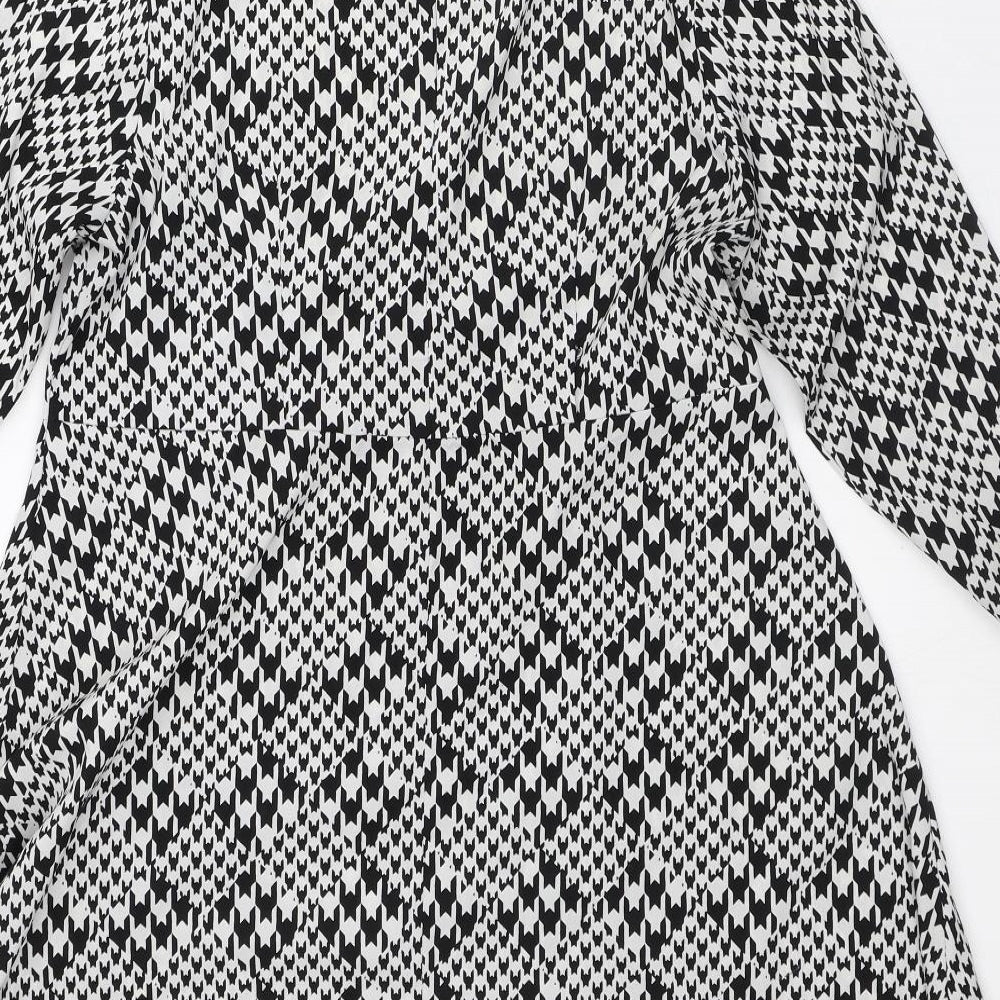 New Look Womens White Geometric Polyester A-Line Size 12 Round Neck