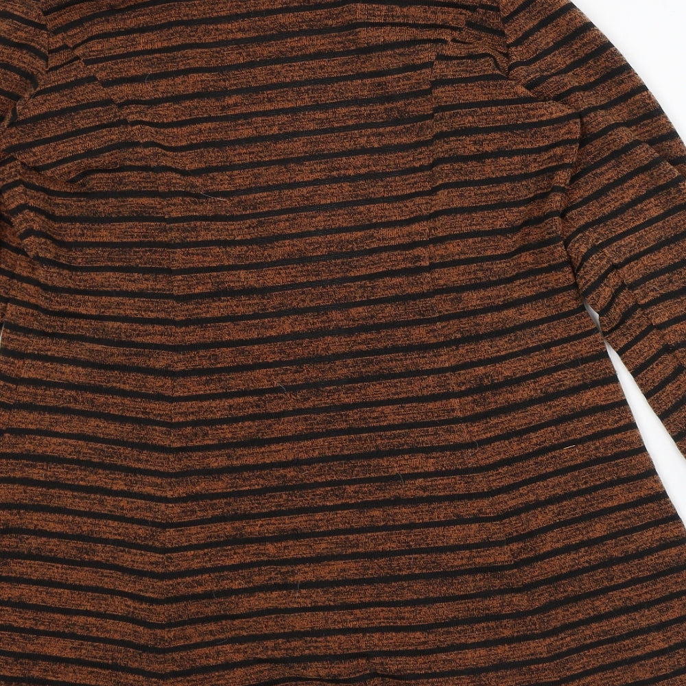 Gerard Womens Orange Round Neck Striped Polyester Cardigan Jumper Size M