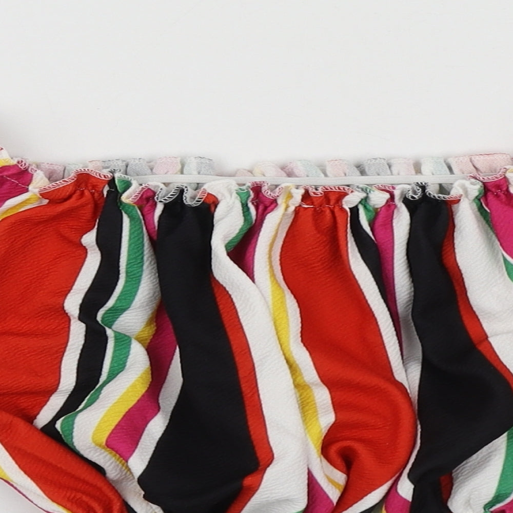 New Look Womens Multicoloured Striped Polyester Basic T-Shirt Size 6 Square Neck