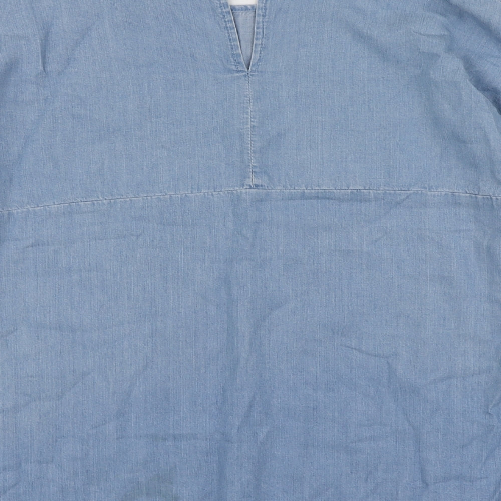Very Womens Blue Lyocell Basic Blouse Size 10 Round Neck