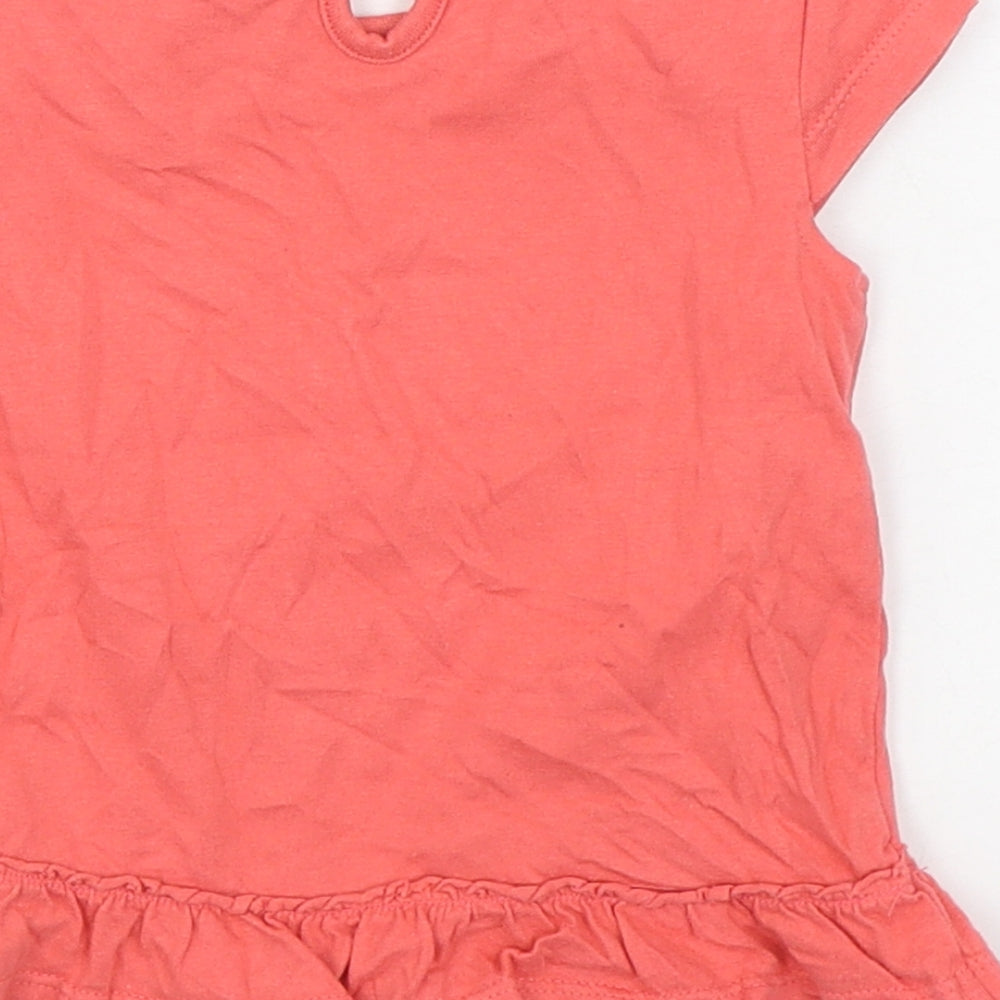 F&F Girls Orange 100% Cotton Basic T-Shirt Size 6-9 Months Round Neck Pullover