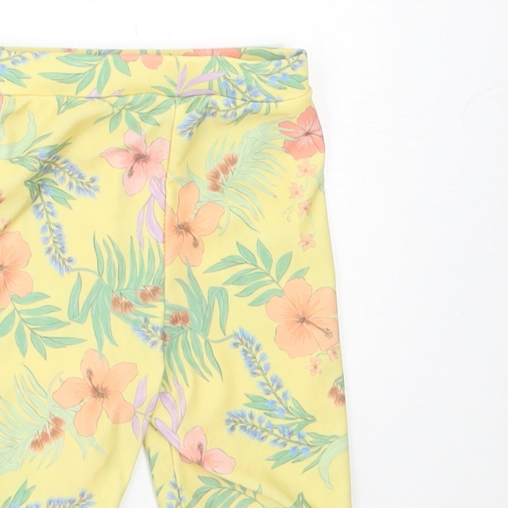 Primark Girls Yellow Floral Polyester Cropped Trousers Size 6-9 Months Pullover