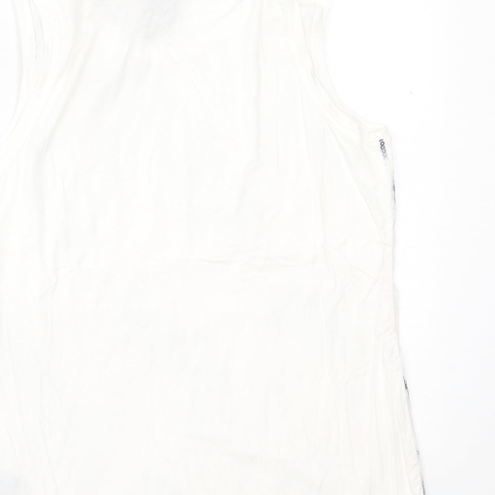Attitude by Renee Womens White Geometric Polyester Basic Tank Size S Scoop Neck