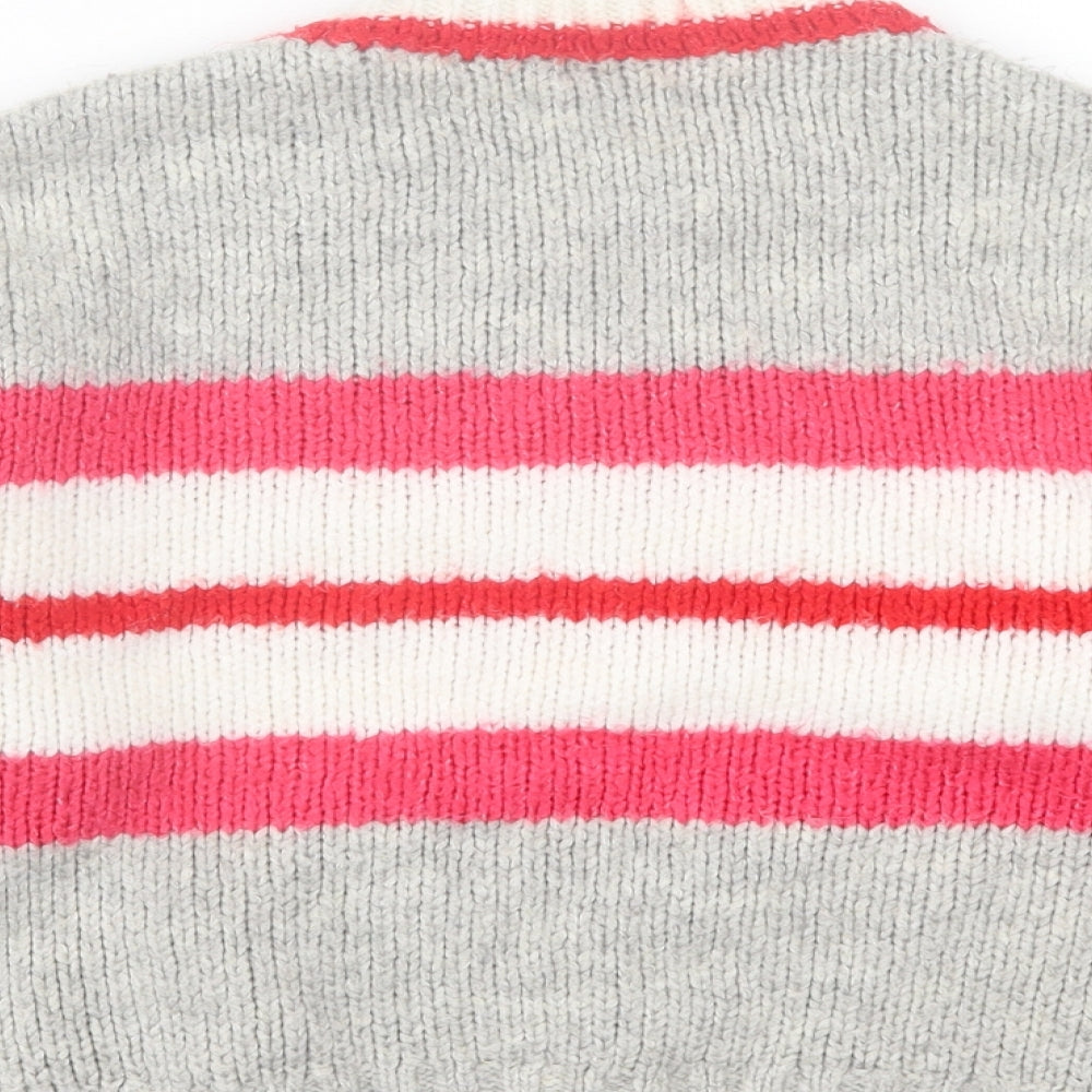 Dunnes Stores Womens Grey Crew Neck Striped Acrylic Pullover Jumper Size S - cropped