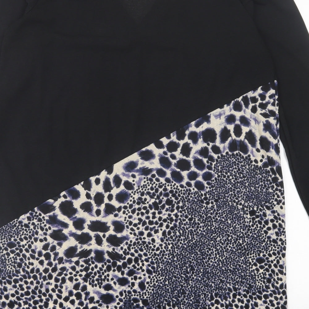 NEXT Womens Black Animal Print Polyester A-Line Size 12 Crew Neck Pullover