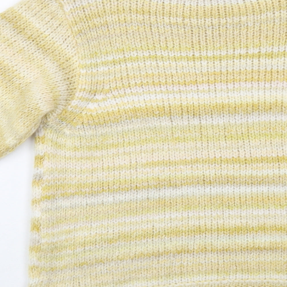 NEXT Womens Yellow Crew Neck Striped Acrylic Pullover Jumper Size 10