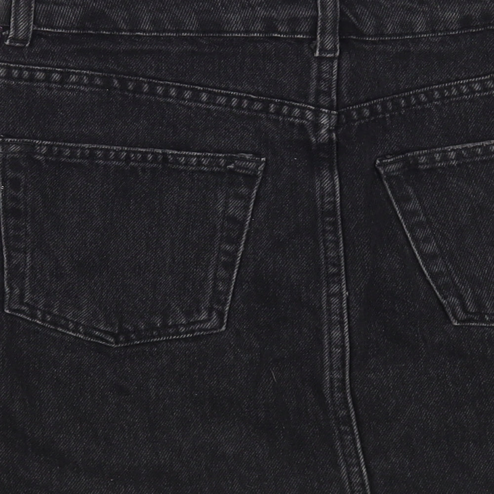 Topshop Womens Black Cotton Mini Skirt Size 8 Button - Side Stripe