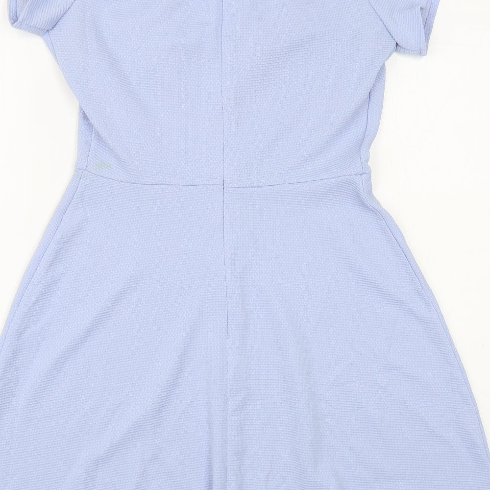 Love Womens Blue Polyester Fit & Flare Size S Off the Shoulder Zip