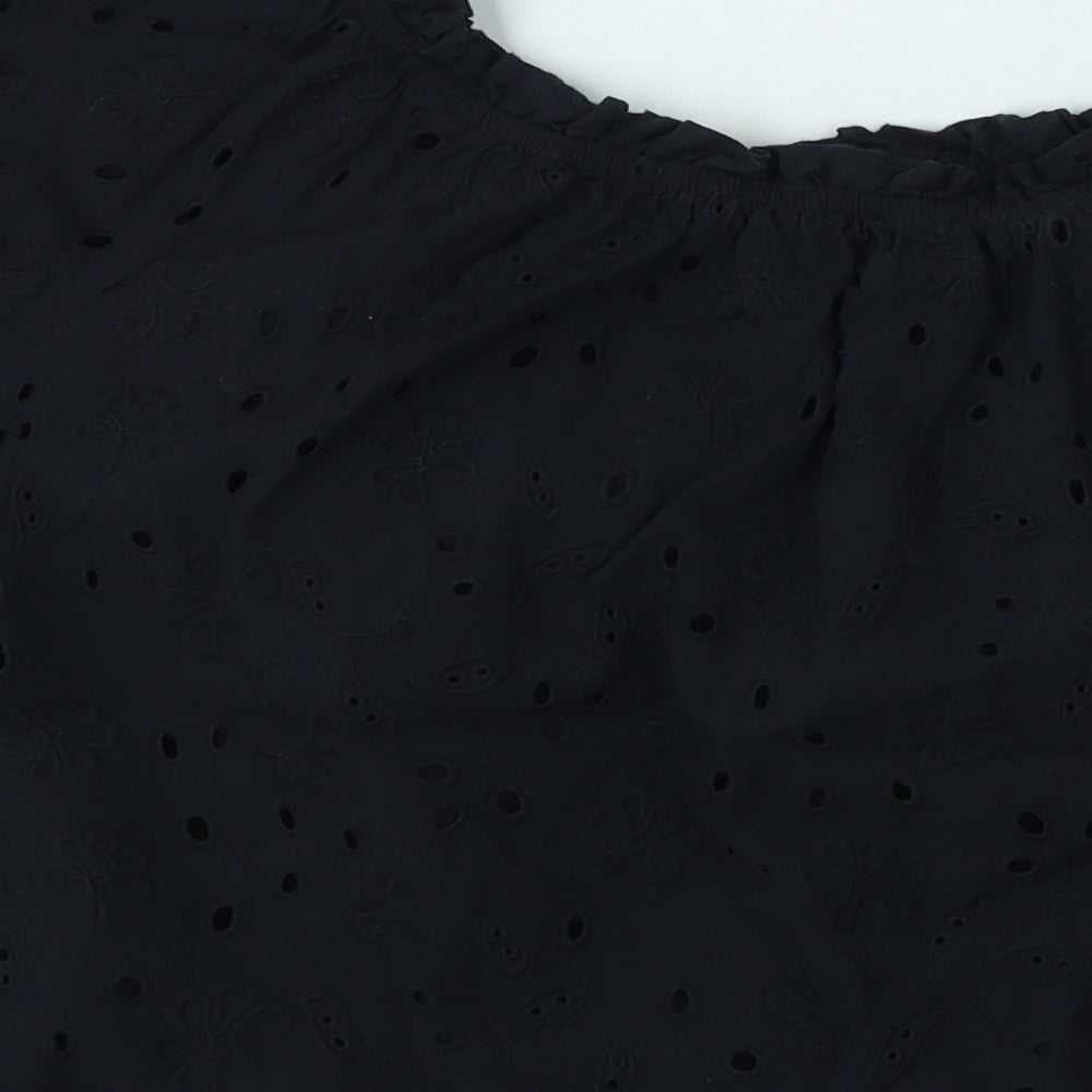 George Womens Black Cotton Basic T-Shirt Size M Off the Shoulder