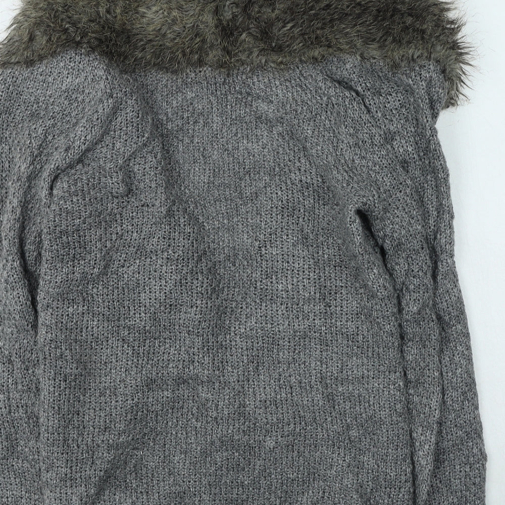 Topshop Womens Grey V-Neck Acrylic Cardigan Jumper Size 8
