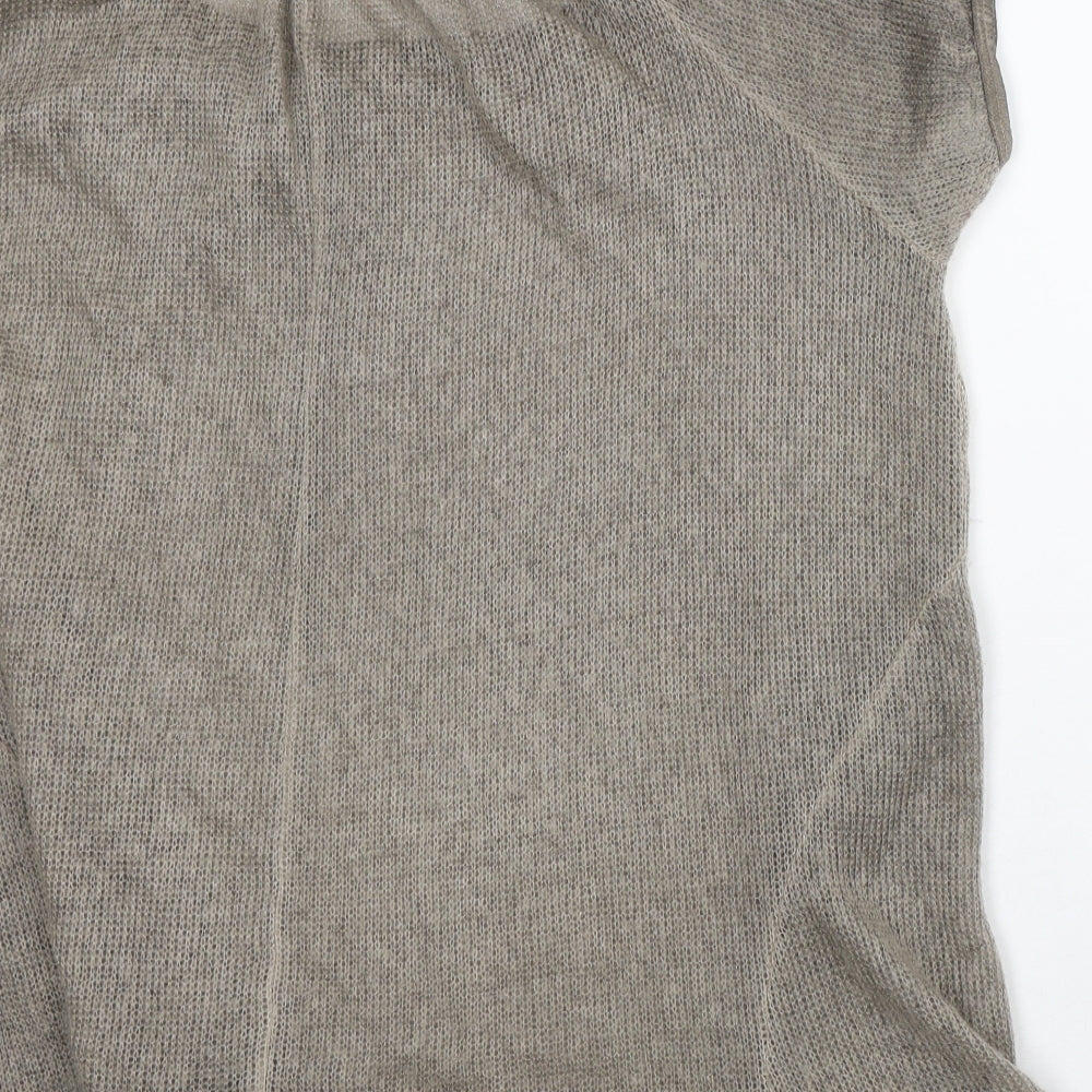 Preworn Womens Brown Polyester Tunic T-Shirt Size L Round Neck - Lace Trim