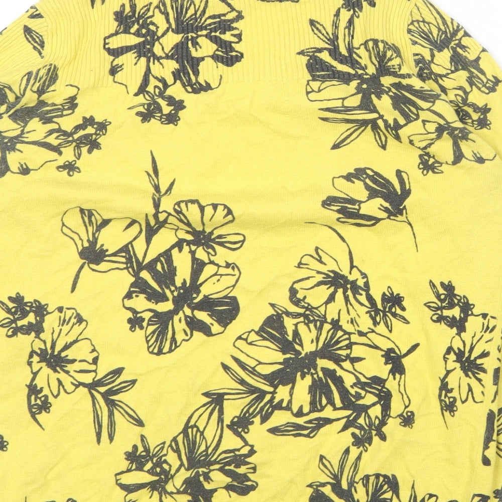 Pep&Co Womens Yellow Round Neck Floral Cotton Pullover Jumper Size 12
