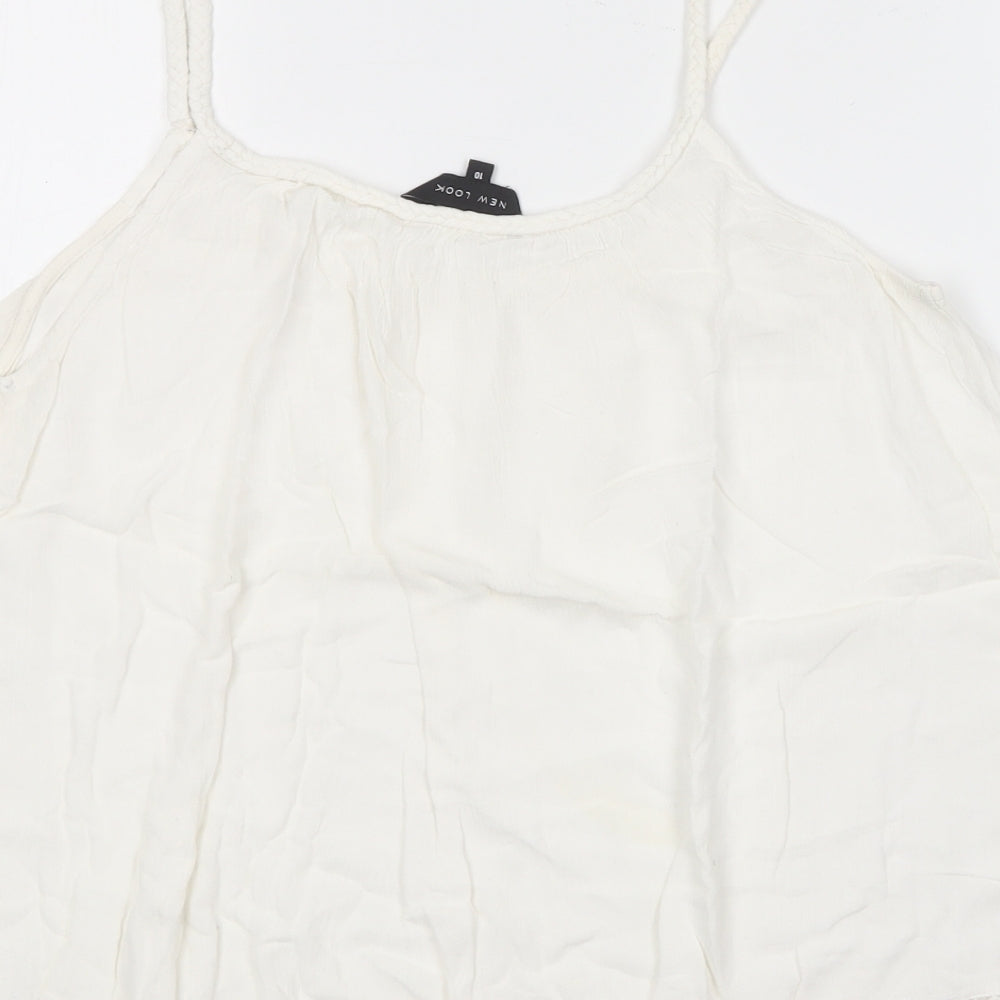 New Look Womens White Viscose Camisole T-Shirt Size 10 Round Neck