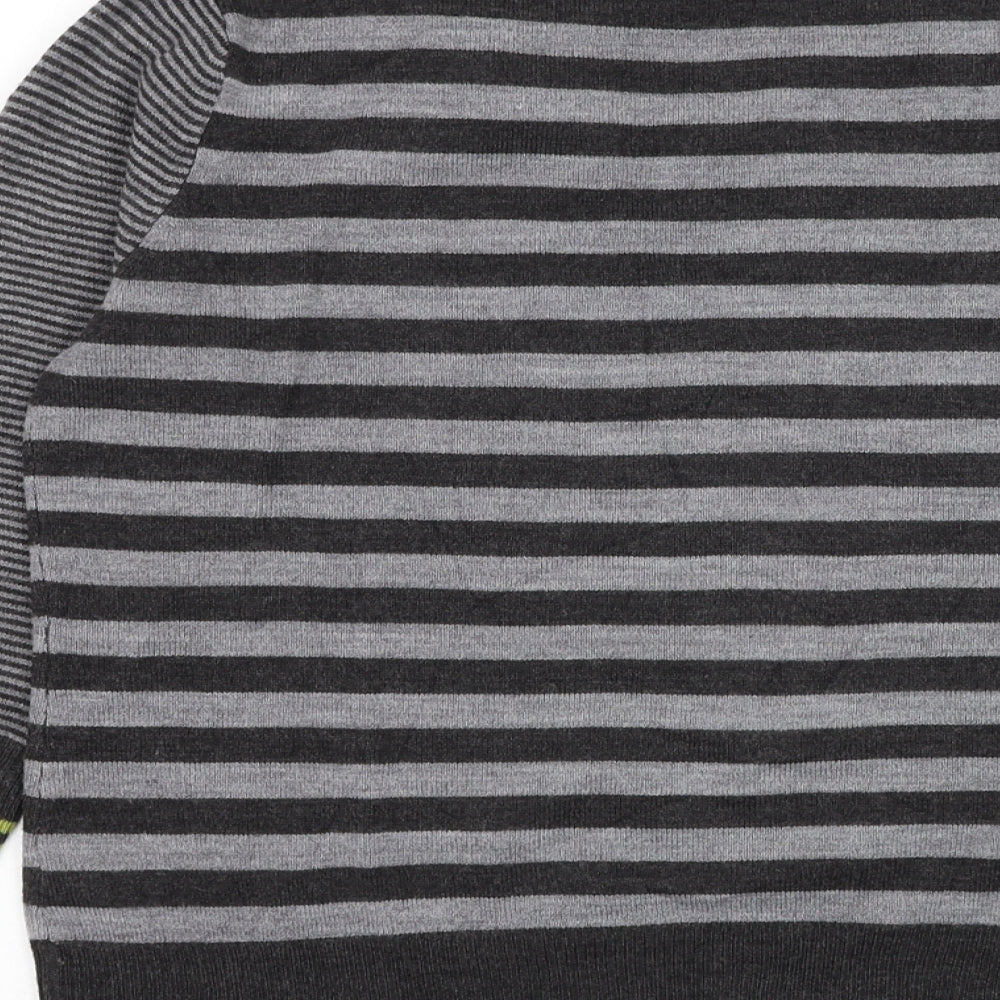 Marks and Spencer Womens Grey Round Neck Striped Acrylic Pullover Jumper Size 14