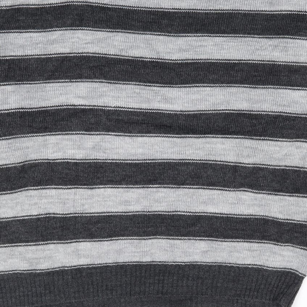 Littlewoods Womens Grey Round Neck Striped Acrylic Pullover Jumper Size 14