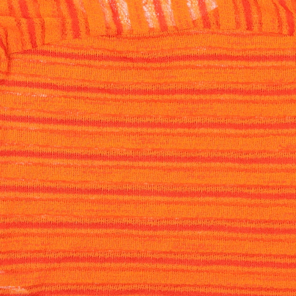 NEXT Womens Orange Scoop Neck Striped Polyester Pullover Jumper Size 6 - Sheer