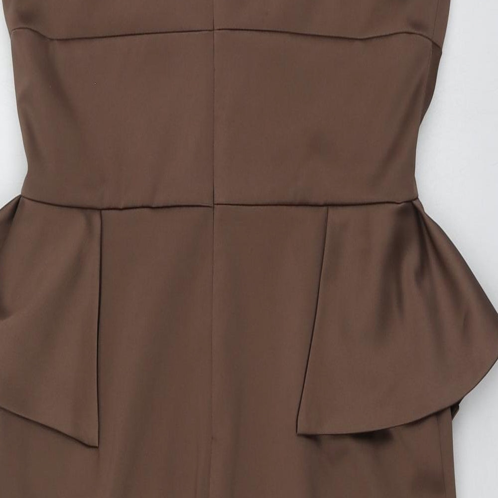 Hunters&Gatherers Womens Brown Geometric Polyester A-Line Size M V-Neck