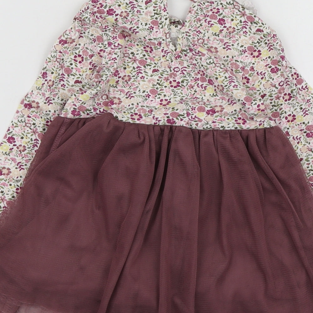 Willow Girls Purple Geometric 100% Cotton Skater Dress Size 12-18 Months Round Neck