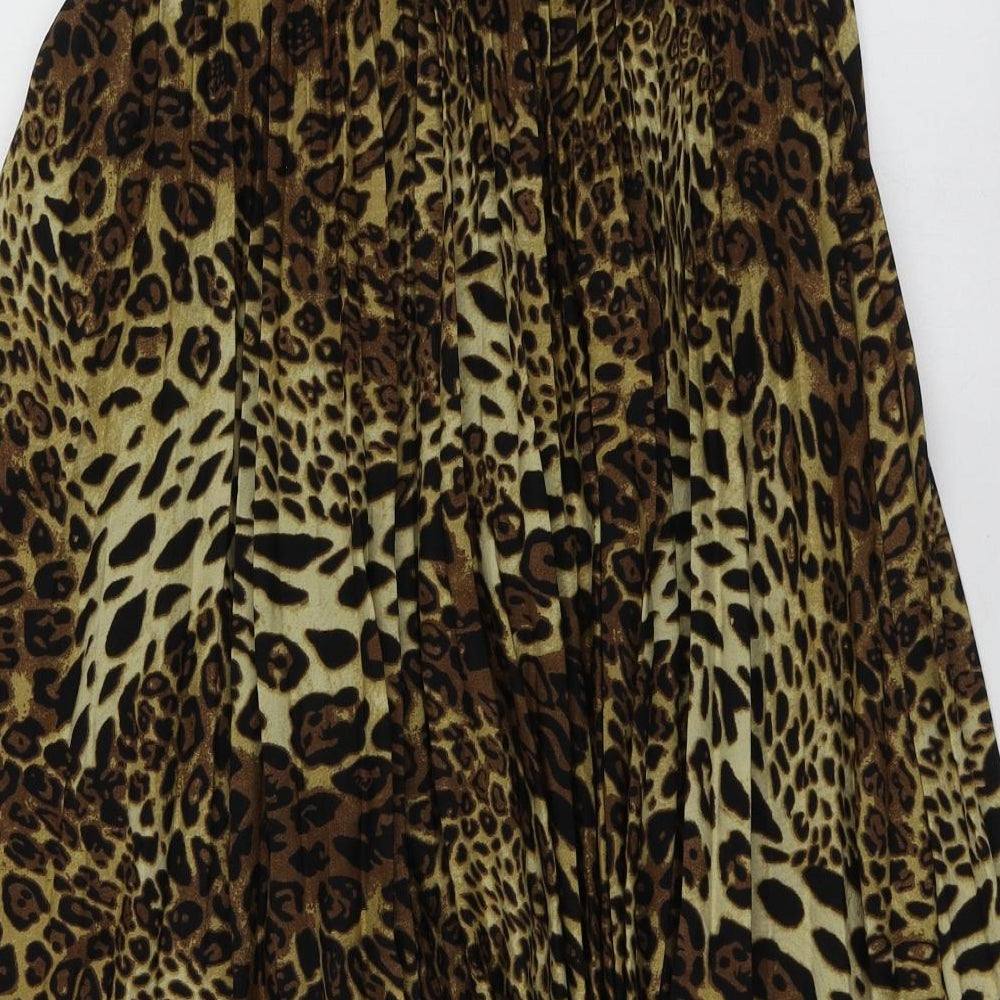 Missi London Womens Brown Animal Print Polyester Skater Skirt Size 8