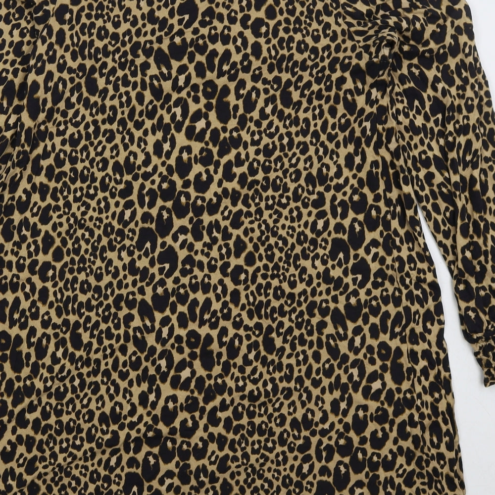 NEXT Womens Brown Animal Print Viscose Sheath Size 10 Round Neck Pullover