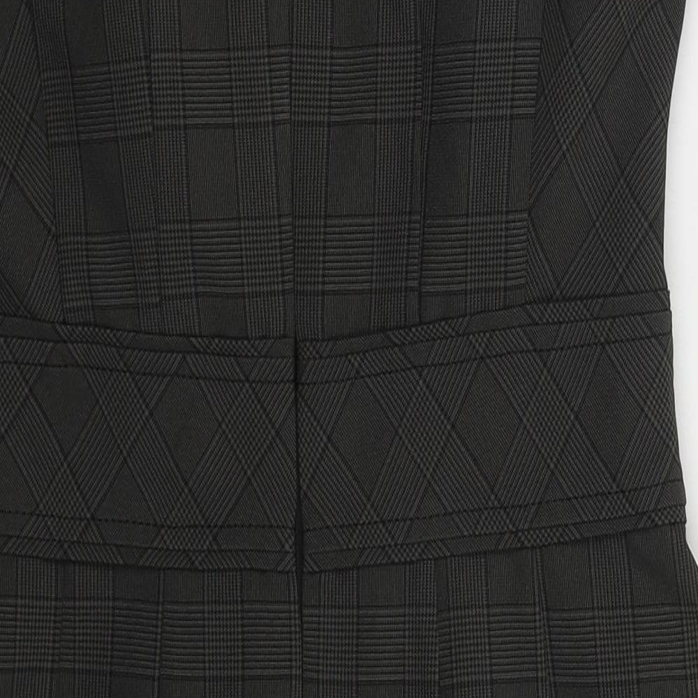 Shop Direct Womens Grey Check Polyester Pencil Dress Size 10 Round Neck Zip