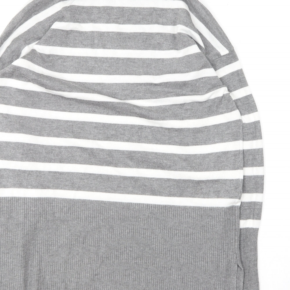 Preworn Womens Grey Crew Neck Striped Rayon Pullover Jumper Size S