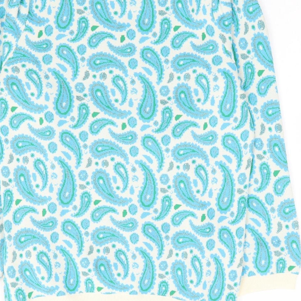 Savido Womens Blue Crew Neck Paisley Polyester Pullover Jumper Size S