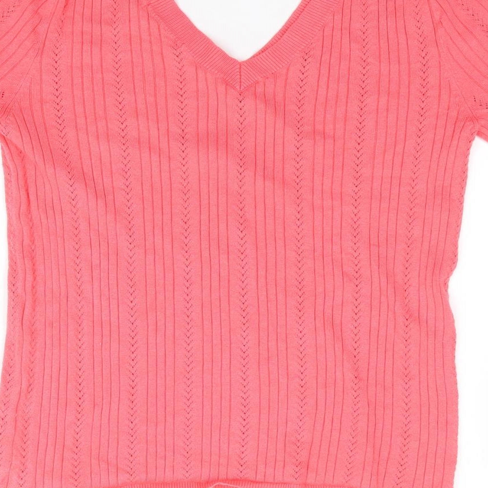 TU Womens Pink V-Neck Viscose Pullover Jumper Size 10