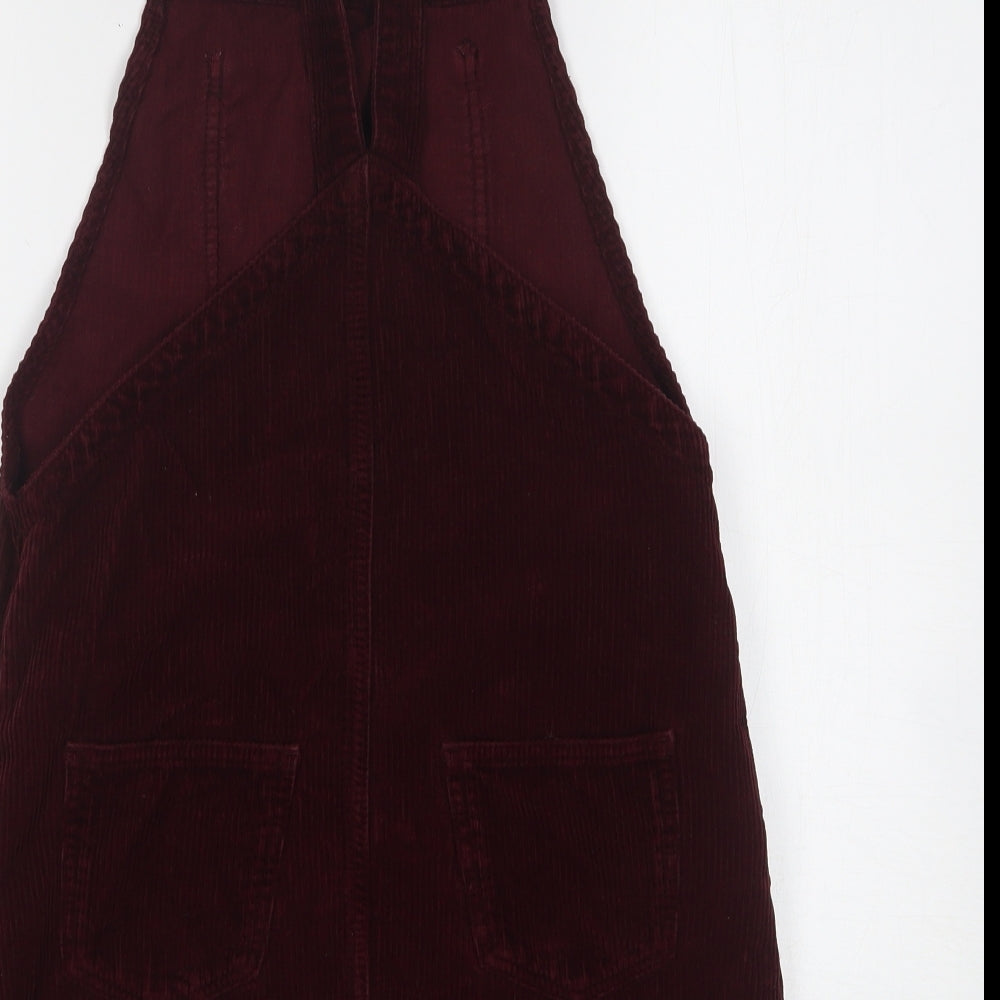 Topshop Womens Purple Cotton Pinafore/Dungaree Dress Size 8 Square Neck