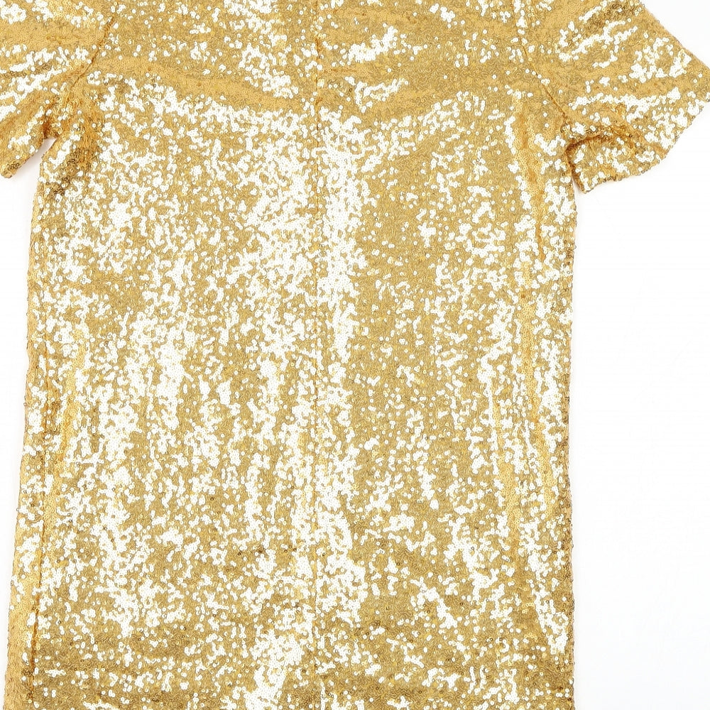 Glamorous Womens Gold Polyester Shift Size S Round Neck Zip