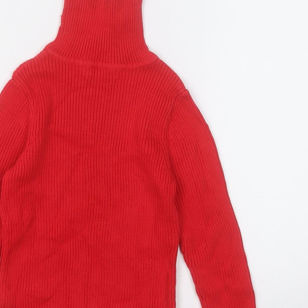 George Girls Red Mock Neck Cotton Pullover Jumper Size 3-4 Years