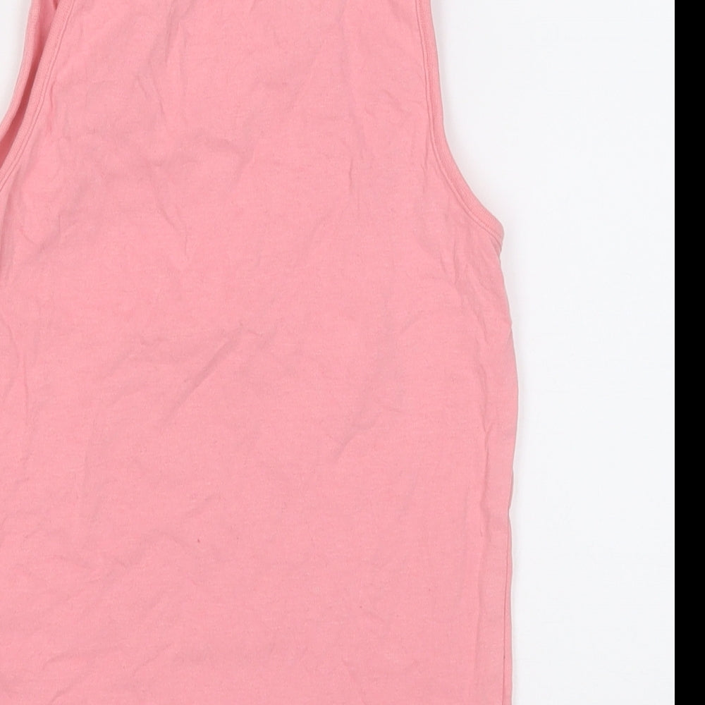 George Girls Pink Cotton Basic Tank Size 8-9 Years Round Neck