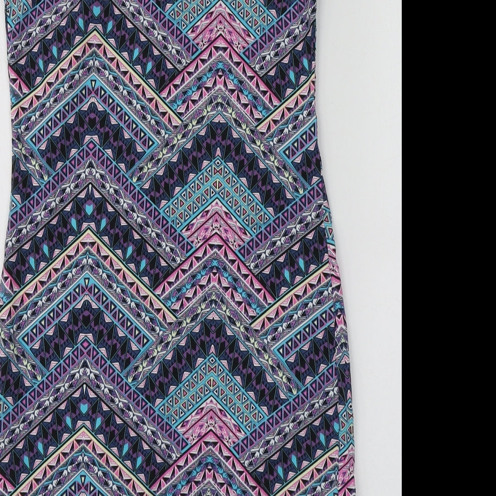 New Look Womens Multicoloured Geometric Cotton A-Line Size 12 Round Neck