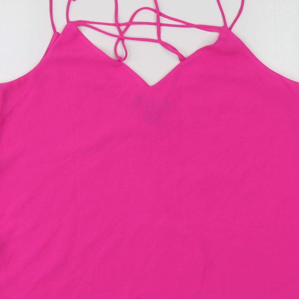New Look Womens Pink Polyester Basic Blouse Size 10 V-Neck