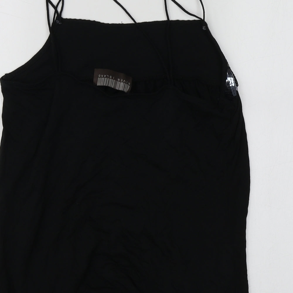 River Island Womens Black Viscose Basic T-Shirt Size 12 Square Neck