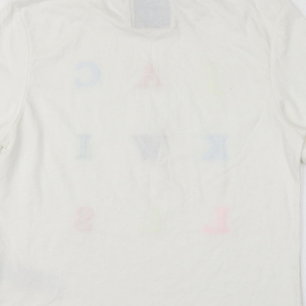 Jack Wills Womens White Geometric Cotton Basic T-Shirt Size 8 Round Neck