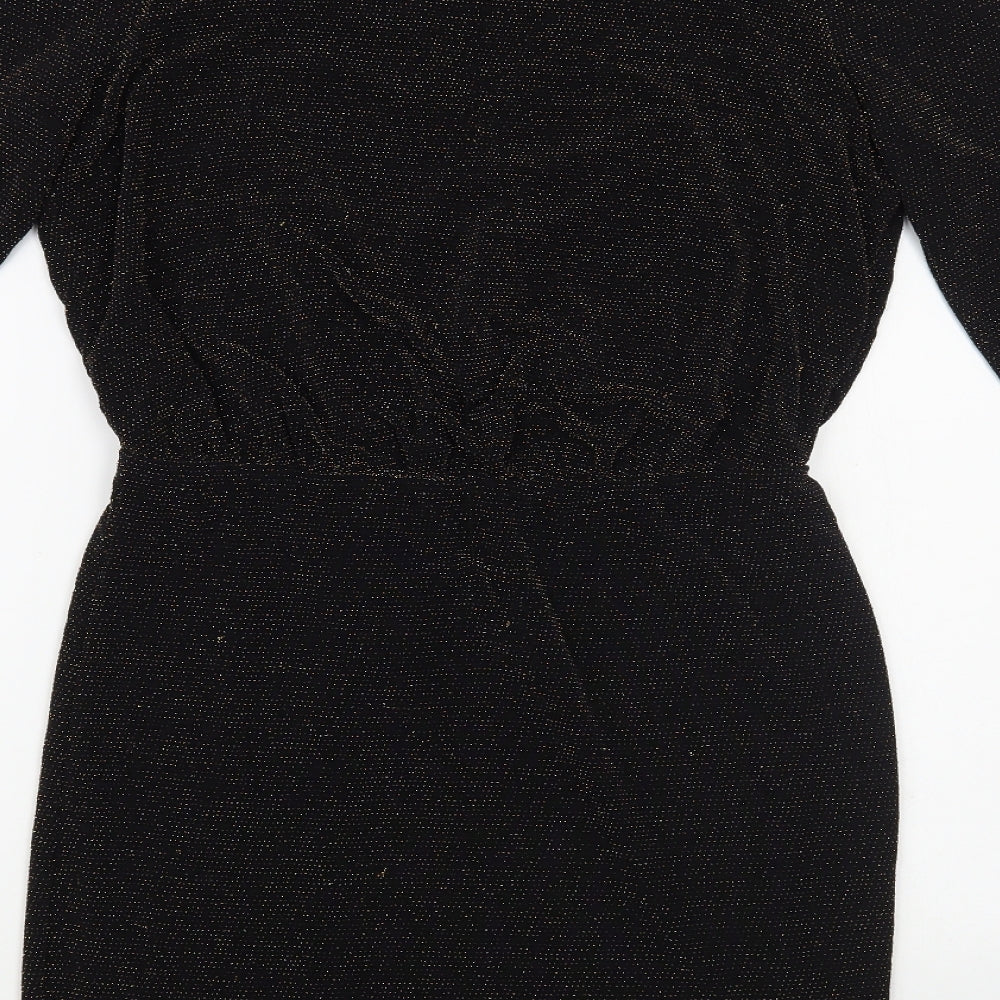 New Look Womens Black Nylon Pencil Dress Size 12 Boat Neck