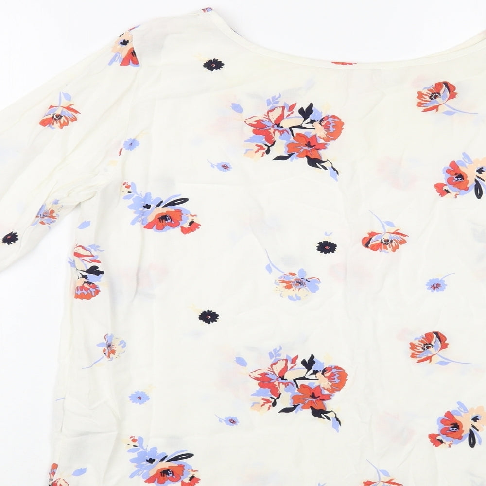 Rainbow Womens White Floral Viscose Basic Blouse Size 12 Boat Neck