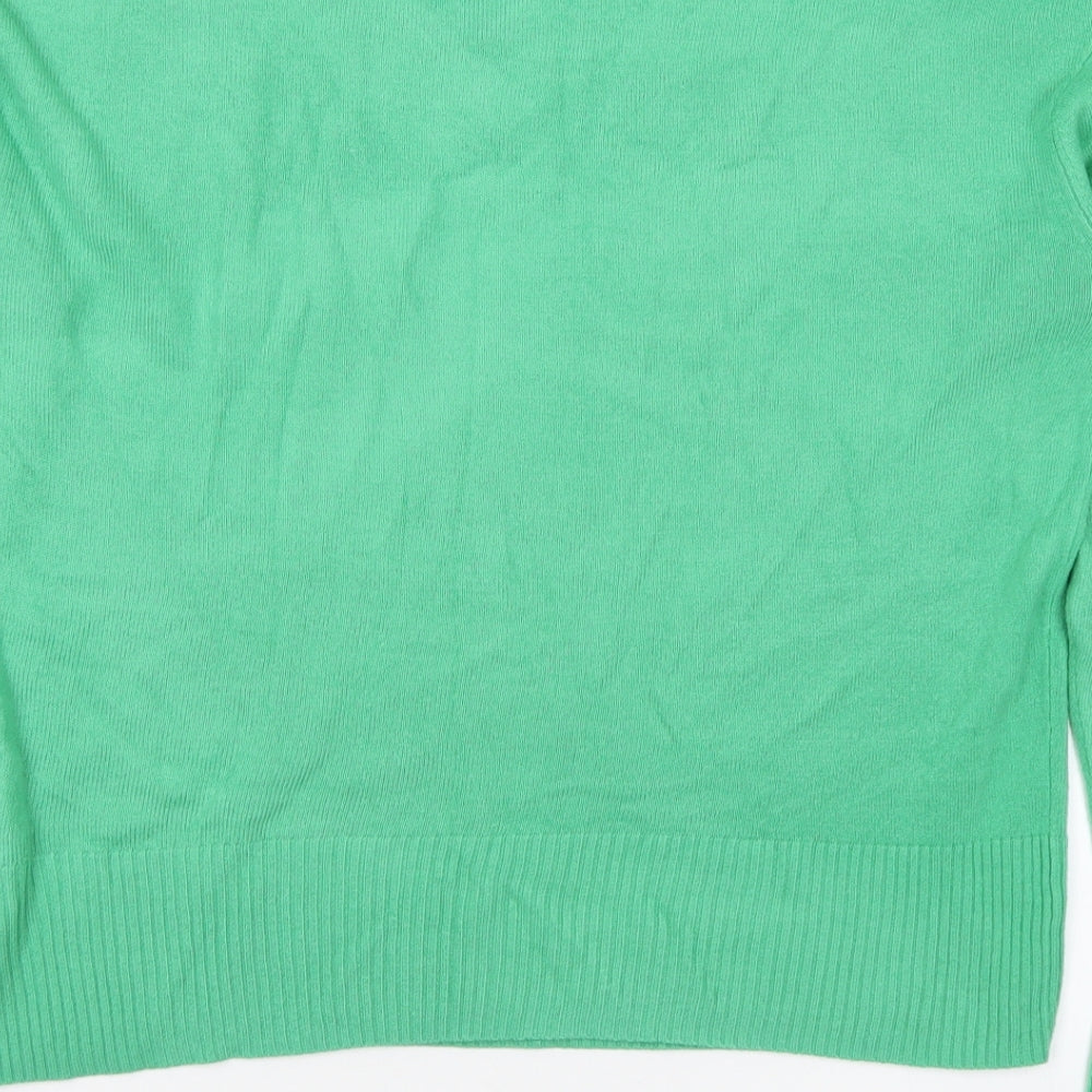 Marks & Spencer Womens Green V-Neck Acrylic Pullover Jumper Size 14