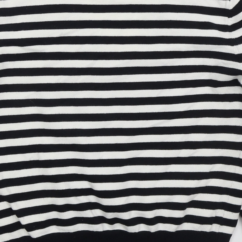 Red Herring Womens Blue V-Neck Striped Cotton Pullover Jumper Size 14