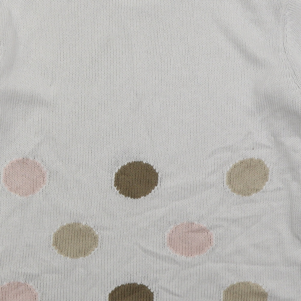Marble Womens White V-Neck Polka Dot Cotton Pullover Jumper Size L