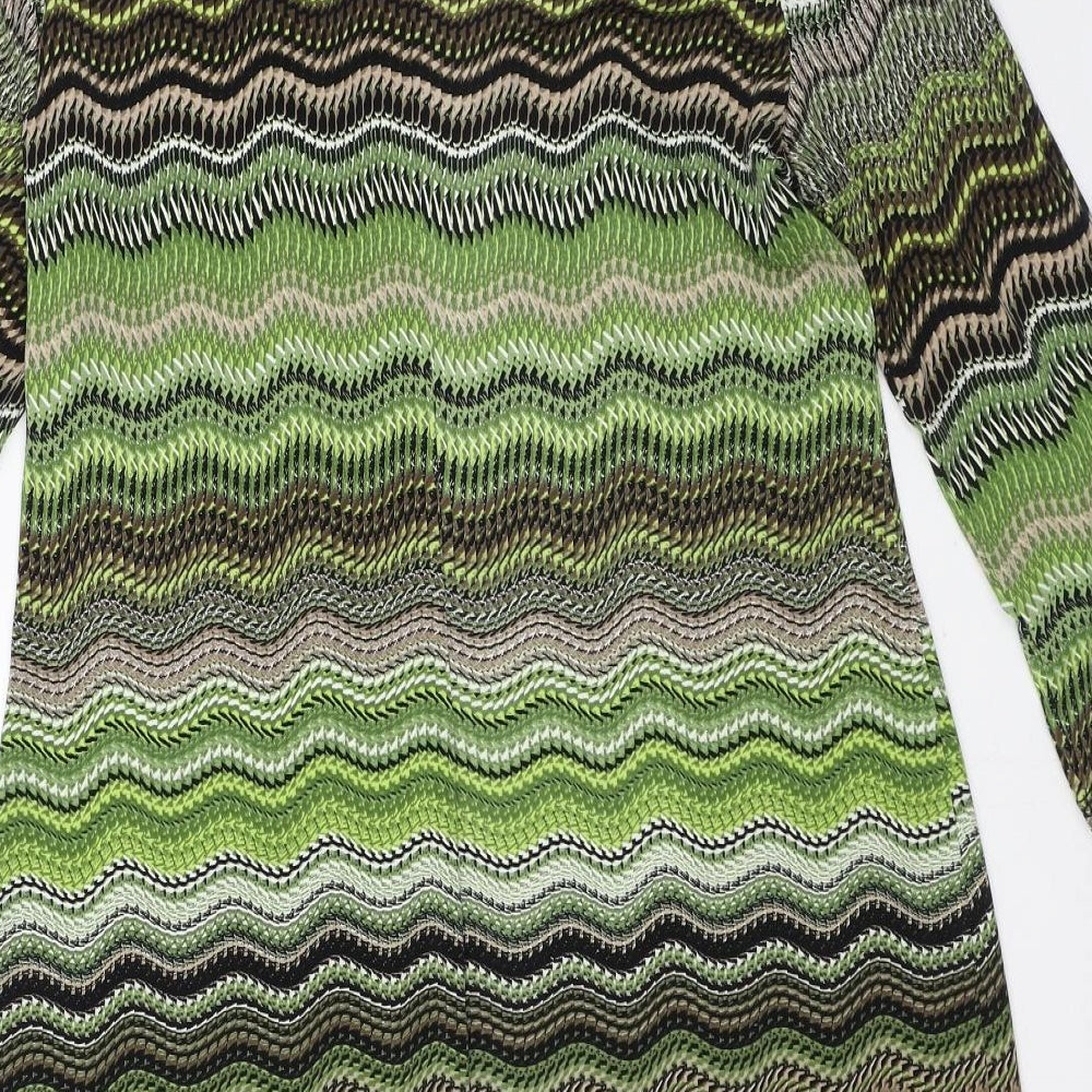 Tiana B Womens Green Geometric Polyester Shirt Dress Size 8 Round Neck