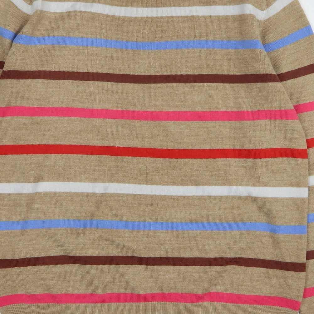 Marks & Spencer Womens Beige Round Neck Striped Acrylic Pullover Jumper Size 10