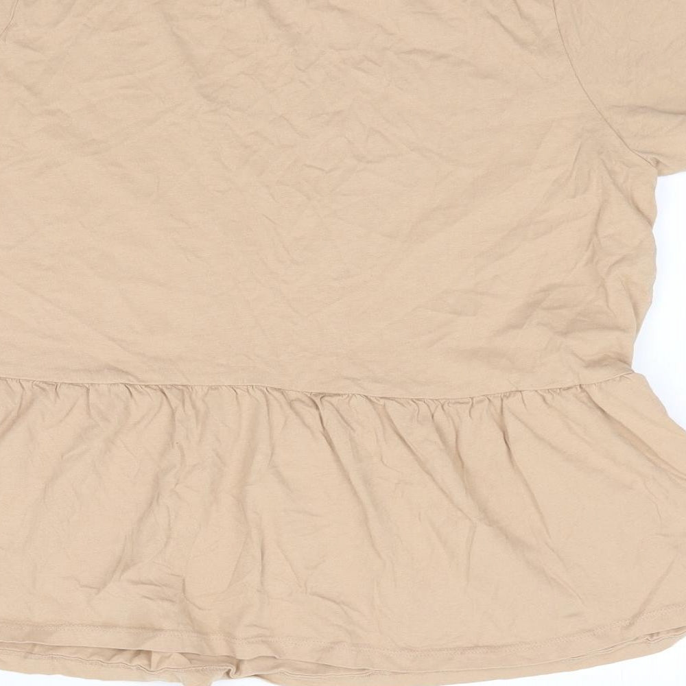 Pep&Co Womens Beige 100% Cotton Jersey T-Shirt Size 16 Round Neck
