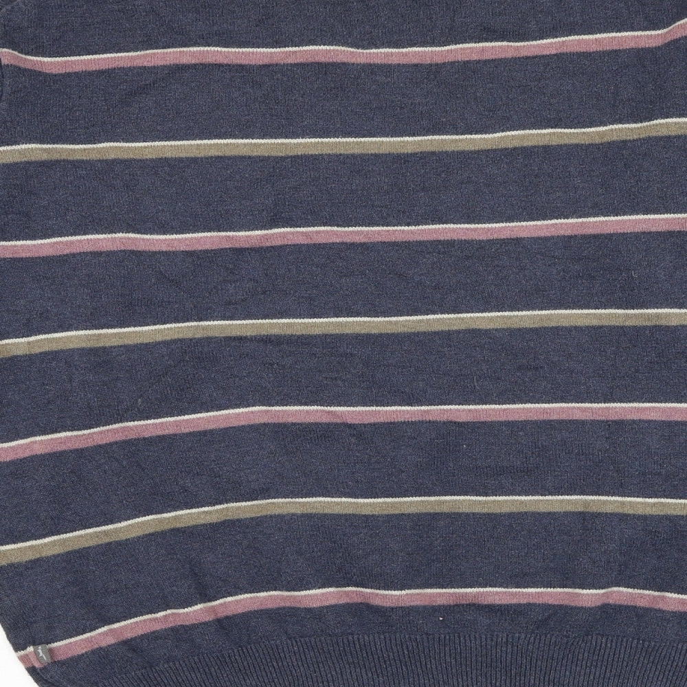 Wolsey Mens Beige V-Neck Striped Cotton Pullover Jumper Size L