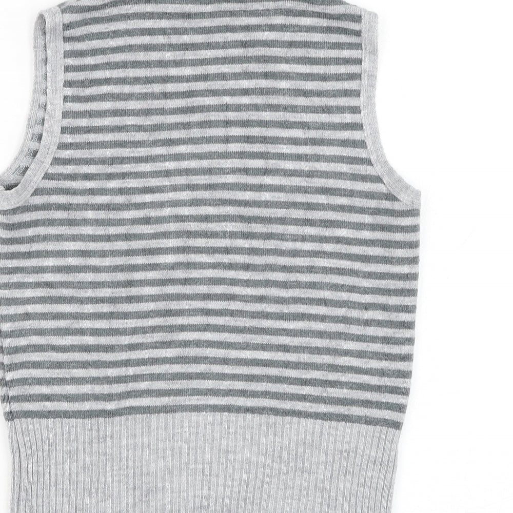 Central Park Womens Grey Roll Neck Striped Acrylic Pullover Jumper Size S
