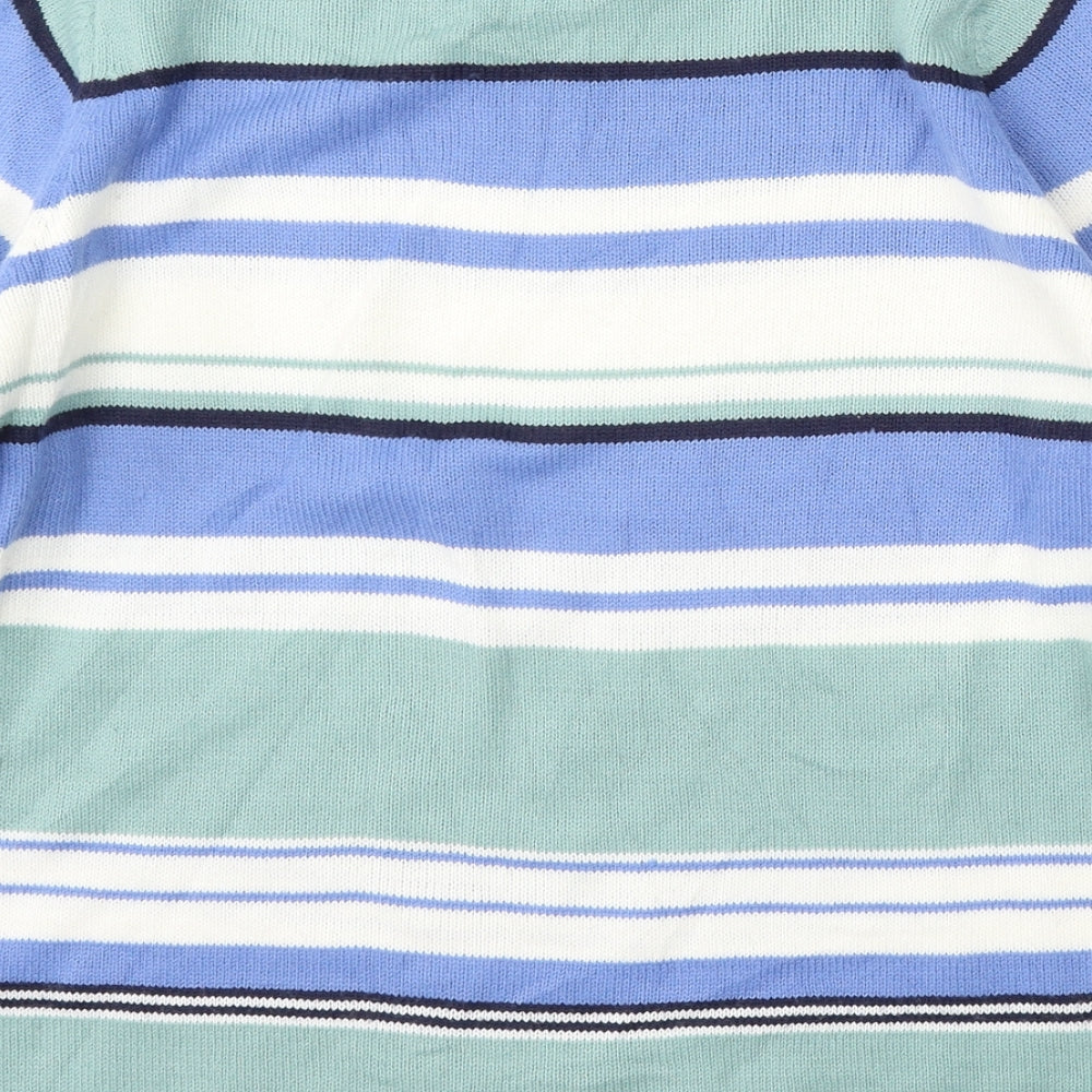 EWM Womens Green Round Neck Striped Acrylic Pullover Jumper Size 10